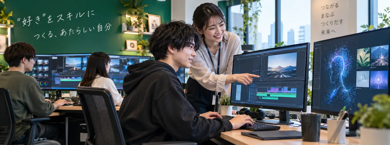 パソコンで動画編集やAIを学ぶイメージ